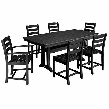 POLYWOOD La Casa Cafe 7-Piece Black Dining Set with Nautical Trestle Table 633PWS2981BL